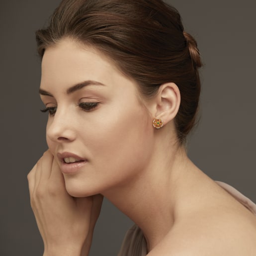 Diamond , Emerald And Ruby Earring In Yellow Gold (4.1 Gram) With Diamonds (0.180 Ct)