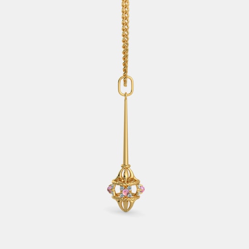 Diamond And Pink Tourmaline Pendant In Yellow Gold (4.11 Gram) With Diamonds (0.096 Ct)