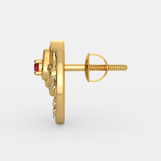 Diamond And Ruby Earring In Yellow Gold (3.26 Gram) With Diamonds (0.120 Ct)
